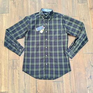 IZOD Blue and Green Plaid Button Down Dress Shirt S NWT